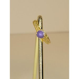 Gorgeous 14 Karat Yellow Gold Round Amethyst Tiny Diamond Ring Size 6 3/4"